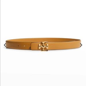 Tory Burch logo buckle belt brown/ gold